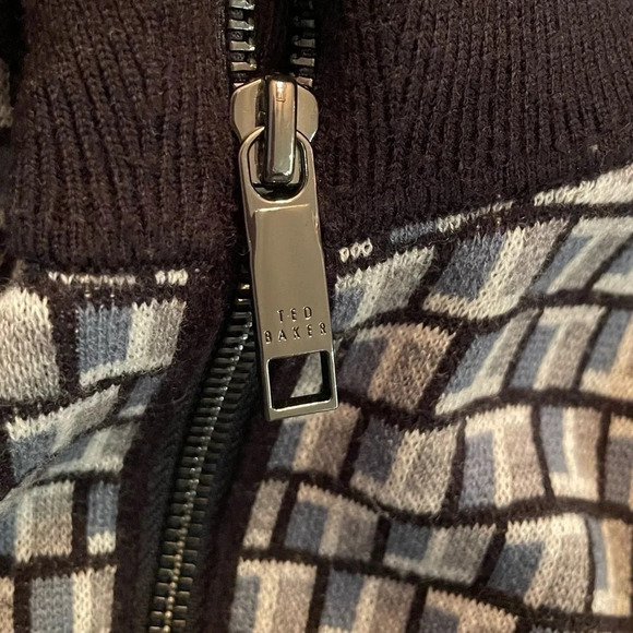 Ted Baker Mens Teeflow Geometric T Print Zipped Knit Cardigan Sweater  4=L - Picture 3 of 10